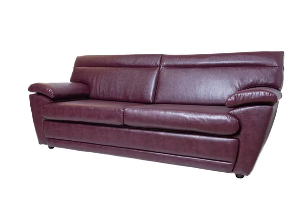Braunes Bürosofa aus Leder isoliert auf weißem Hintergrund. moderne Couch, Seitenansicht — Stockfoto