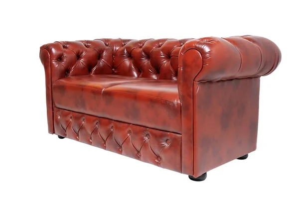 Braunes luxuriöses Lederbüro-Sofa isoliert auf weißem Hintergrund, Seitenansicht — Stockfoto