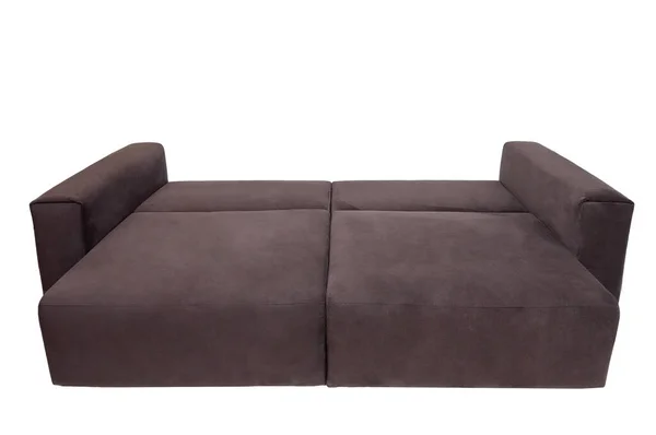 Современная коричневая ткань диван изолирован на белом фоне. развернутый мягкий диван — стоковое фото