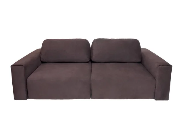白い背景に枕が隔離された茶色の生地のソファ。近代的な家具 — ストック写真