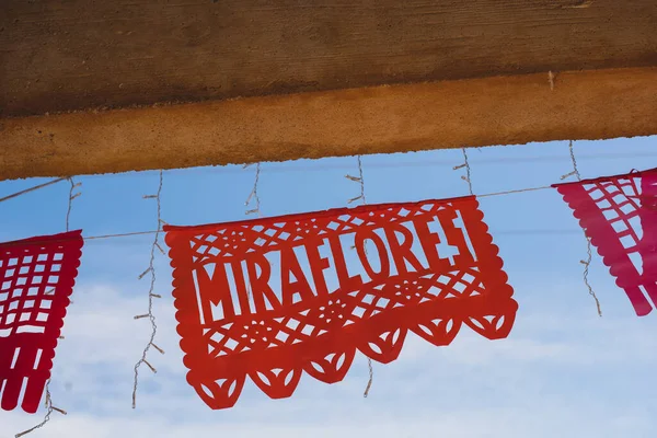 Miraflores Mexican town, red sign board