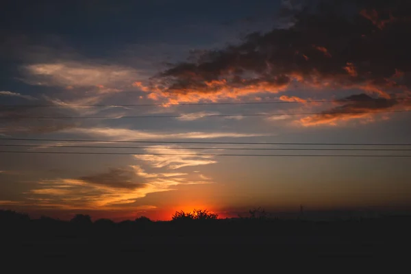 Céu Pôr Sol Linhas Elétricas — Fotografia de Stock