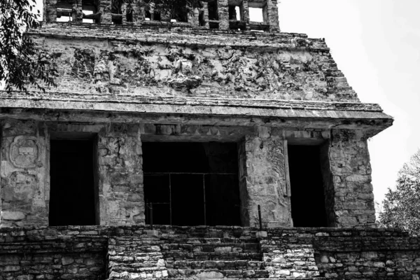 Palenque Deki Bitişik Binalar Meksika Daki Arkeolojik Maya Alanı Kalıntıları — Stok fotoğraf