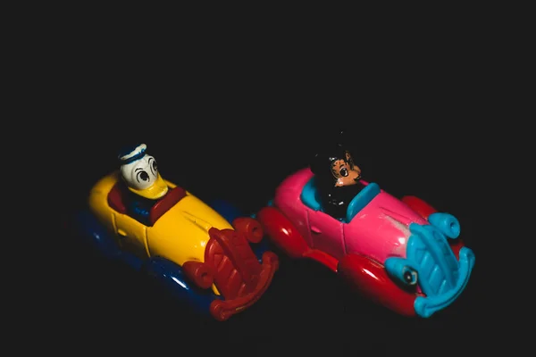 Brinquedos Muito Antigos Carros Retro Com Donald Pato Mouse Mickey — Fotografia de Stock