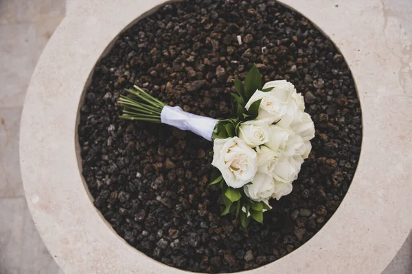 Flores Buquê Casamento Rosas Brancas Vista Superior — Fotografia de Stock