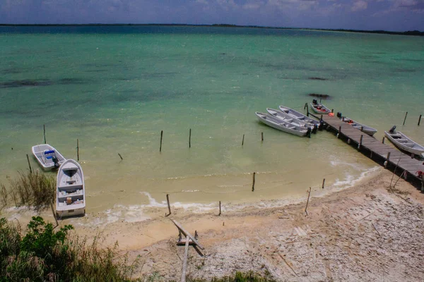 Barche Acque Turchesi Nella Laguna Muyil Quintana Roo Messico — Foto Stock