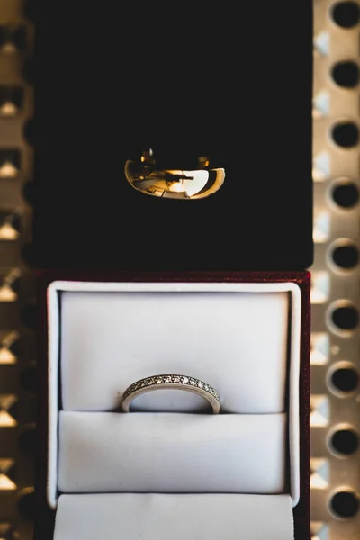Anéis Casamento Caixa Madeira Caso — Fotografia de Stock