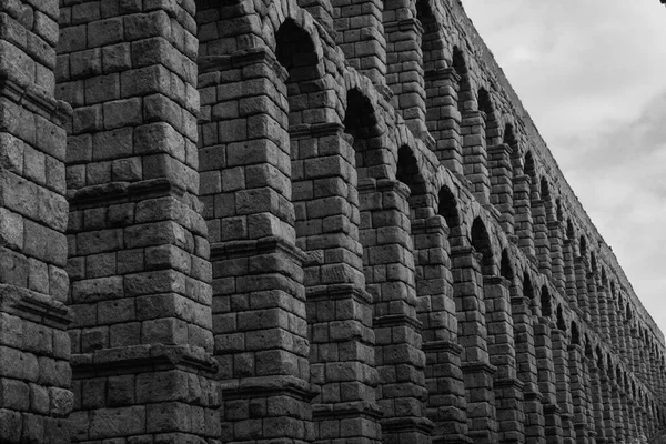 Black White Photo Roman Aqueduct Province Segovia Castile Leon Spain — Stock Photo, Image