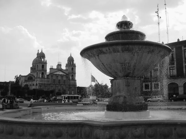 México Toluca Arquitectura Edificios Fuente Plaza Foto Blanco Negro —  Fotos de Stock