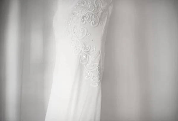 Vit Vacker Bröllopsklänning Spets Tyg — Stockfoto