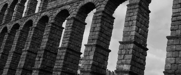Foto Branca Preta Aqueduto Romano Província Segóvia Castela Leão Espanha — Fotografia de Stock