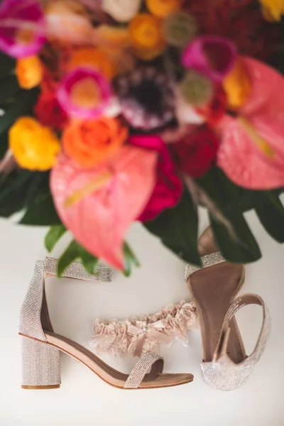 Весільний Букет Квіти Взуття Весілля — стокове фото