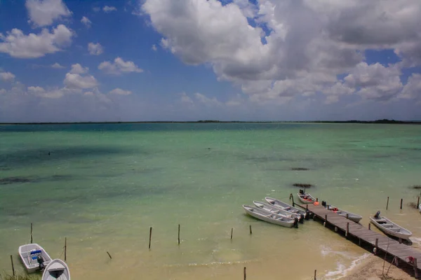 Boote Türkisfarbenem Wasser Muyil Lagoon Quintana Roo Mexiko — Stockfoto