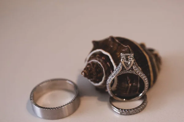 Anéis Casamento Com Diamantes Pedras Preciosas — Fotografia de Stock