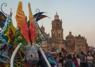 CDMX Mexico 2017 Alebrijes are brightly colored Mexican folk art sculptures of fantastical creatures, important of Mexican culture clipart
