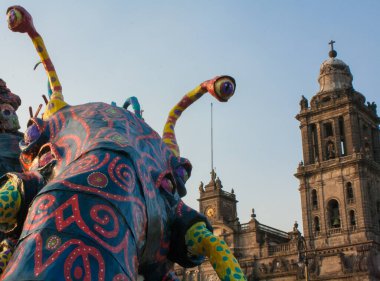 CDMX Mexico 2017 Alebrijes are brightly colored Mexican folk art sculptures of fantastical creatures, important of Mexican culture clipart