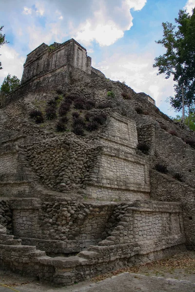 位于墨西哥尤卡坦半岛金塔纳罗奥省金字塔上的Dzibanche玛雅遗址 — 图库照片