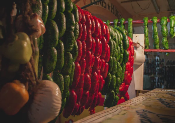 Auténticas Salchichas Mexicanas Chorizo Verde Rojo Mercado Cocina Mexicana — Foto de Stock