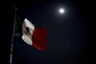 Mexican flag at night , moon clipart