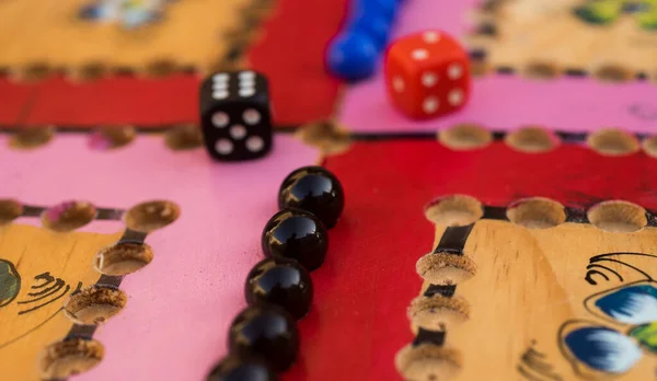 Wooden Board Game Close Dices — Stock Photo, Image