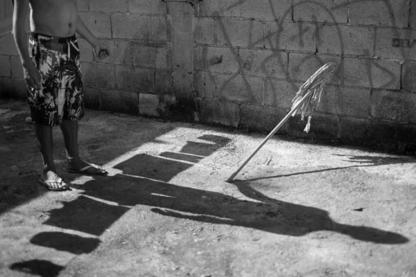 Foto Branca Preta Chão Asfalto Com Sombras — Fotografia de Stock