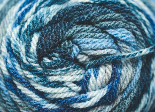 Macro Primer Plano Tonos Azules Hilado Worsted — Foto de Stock