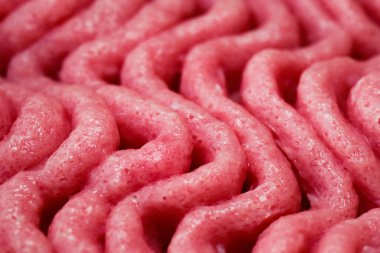 Macro, Raw Ground Beef 'in yakın plan fotoğrafı.