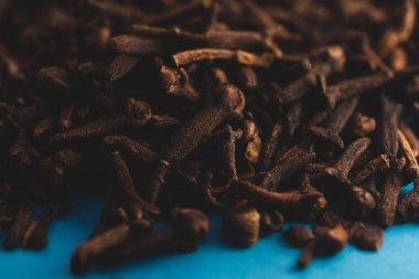 Mavi arkaplanda karanfil makro fotoğraf, seçici odak