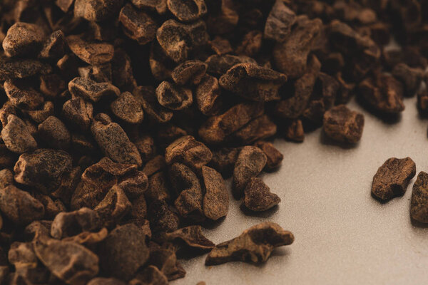 Macro close up picture of Raw Cacao nibs
