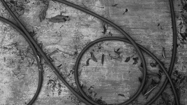 Провода Деревенском Деревянном Полу Черно Белые — стоковое фото