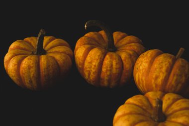 Küçük Hooligan portakalı ve sarı balkabağı Macro yakın çekim, seçici odaklanma