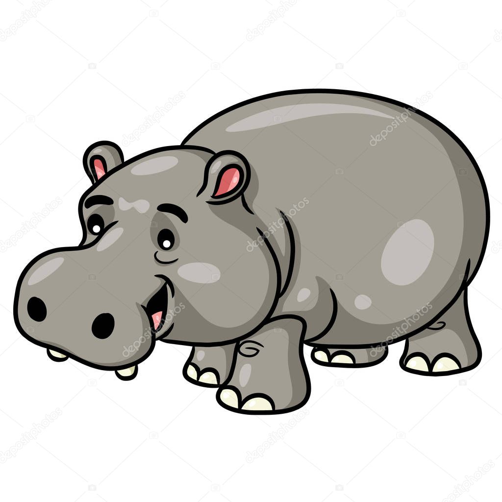 Illustration of cute cartoon hippo.
