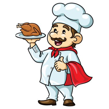 Şef karikatür ile kavrulmuş tavuk