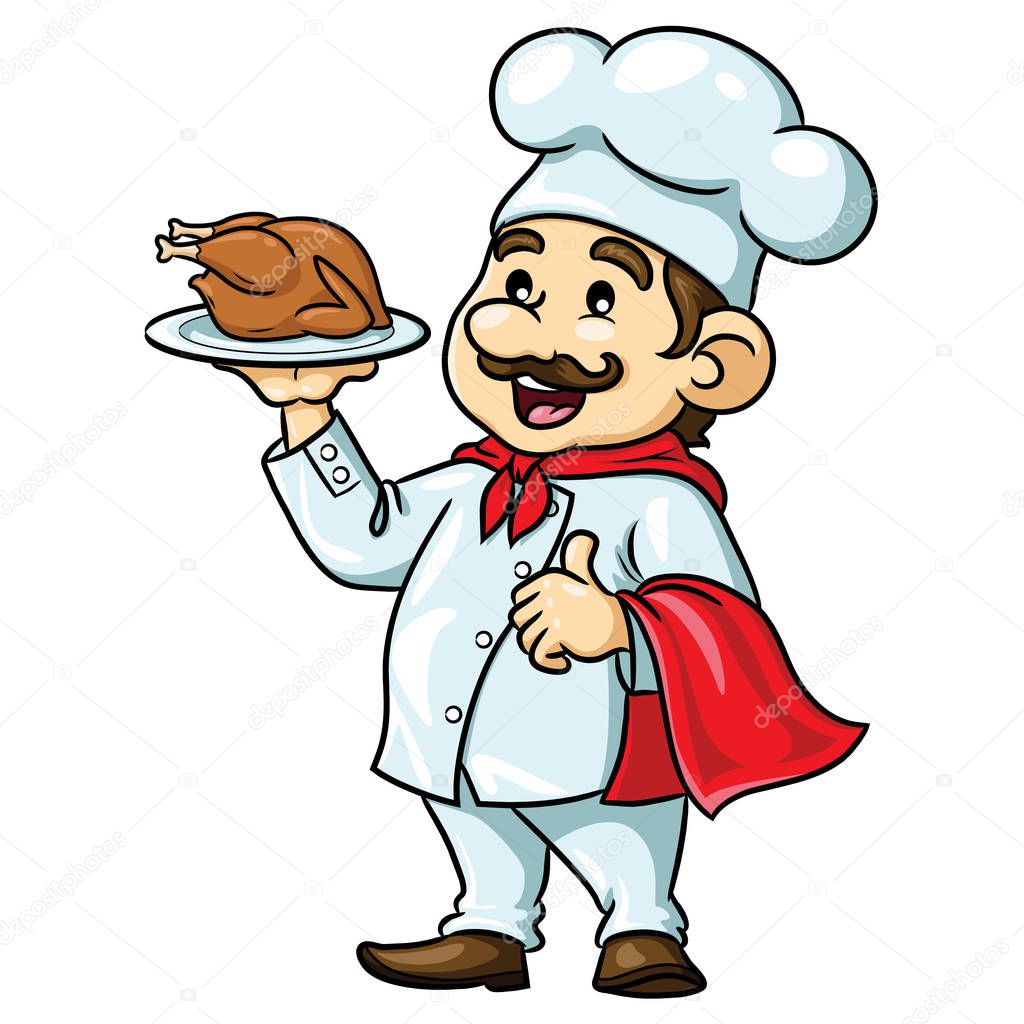Chef Cartoon with Roasted Chicken