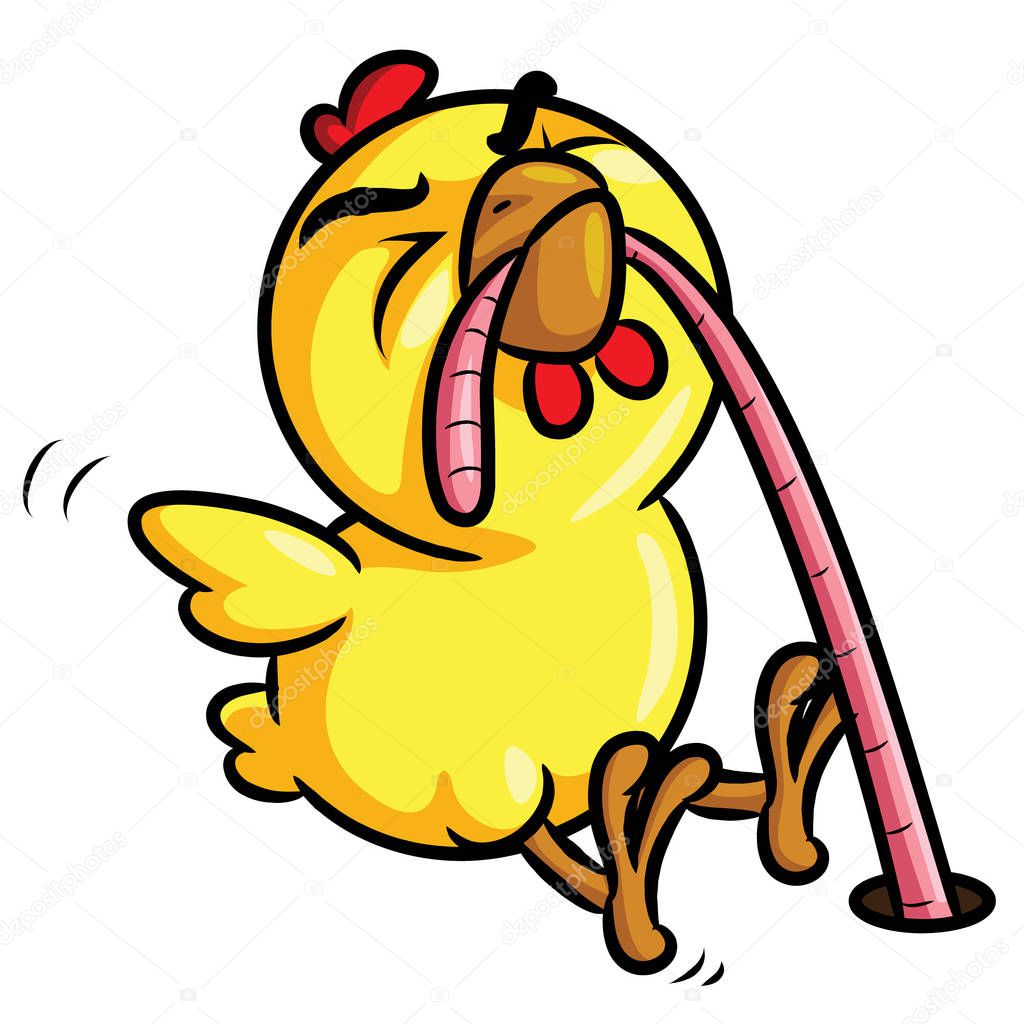 Chick Eat Worm Cartoon
