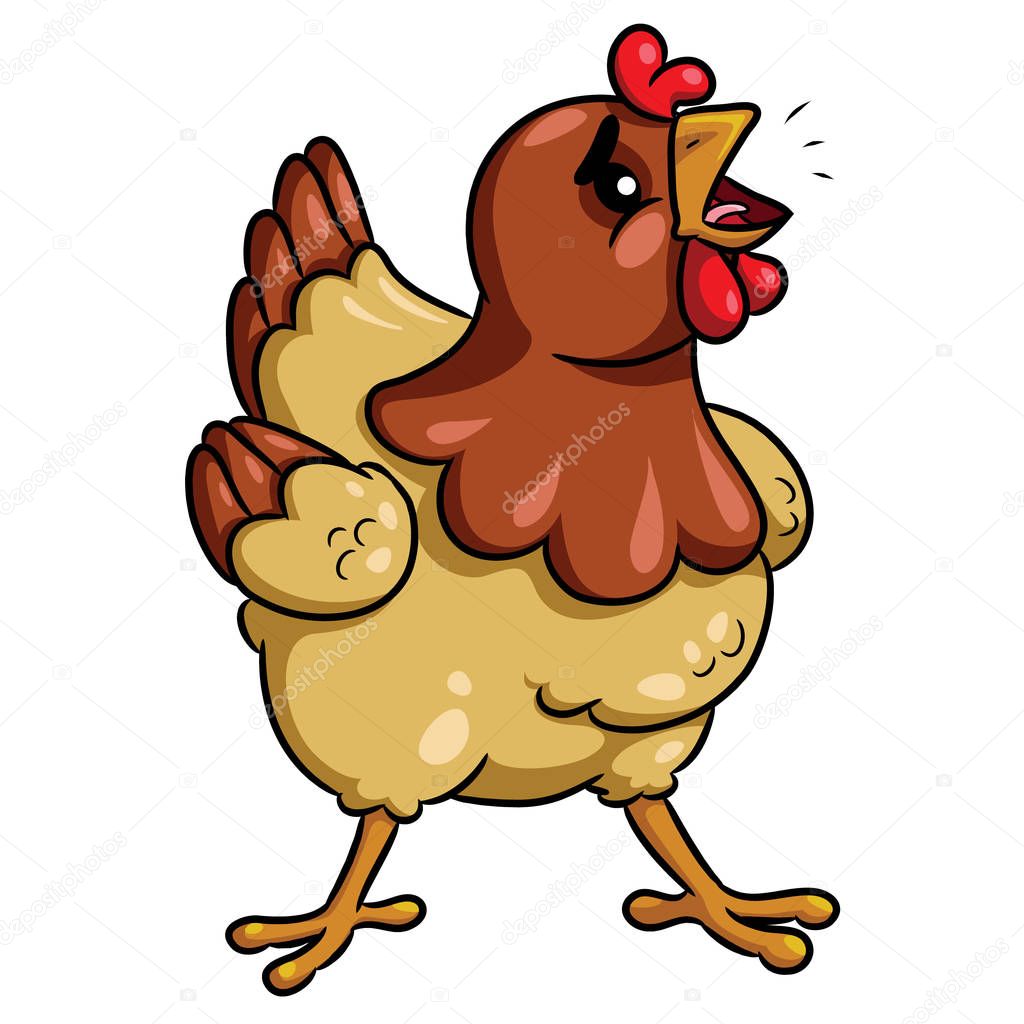 Illustration of cute cartoon hen clucking.