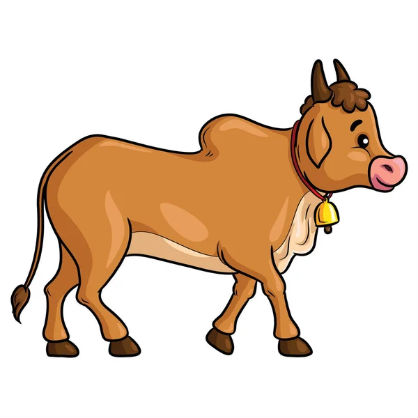 一个可爱的行走牛的卡通插图 — 图库矢量图片