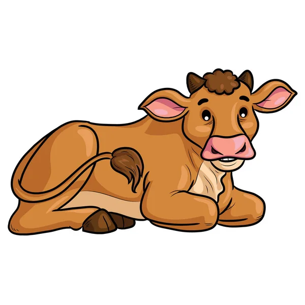 Cartoon Illustration Cute Sitting Cow — Stock Vector