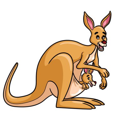 Bebeği ile sevimli anne kanguru İllüstrasyon.