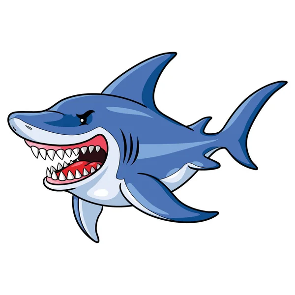 愤怒的卡通鲨鱼的插图 — 图库矢量图片