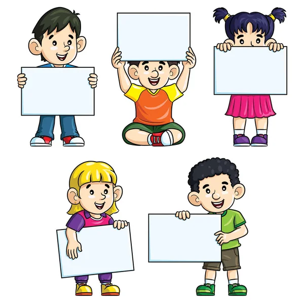 Ilustrace Rozkošné Kreslené Děti Ukazují Noviny — Stockový vektor