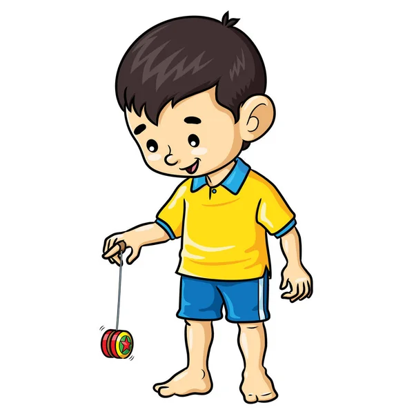 Ilustración Dibujos Animados Lindo Niño Jugando Yoyo — Vector de stock