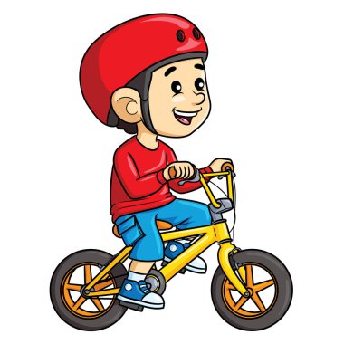 Illustration cartoon of cute a boy riding bicycle.