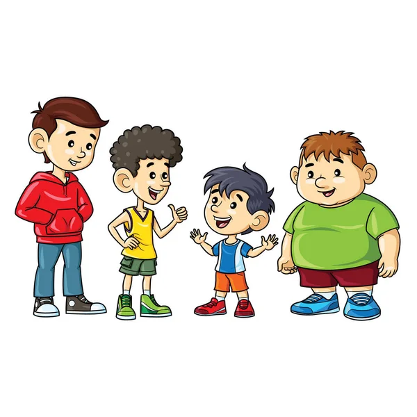 Illustration Cartoon Cute Boys Fat Skinny Tall Short — Stock Vector