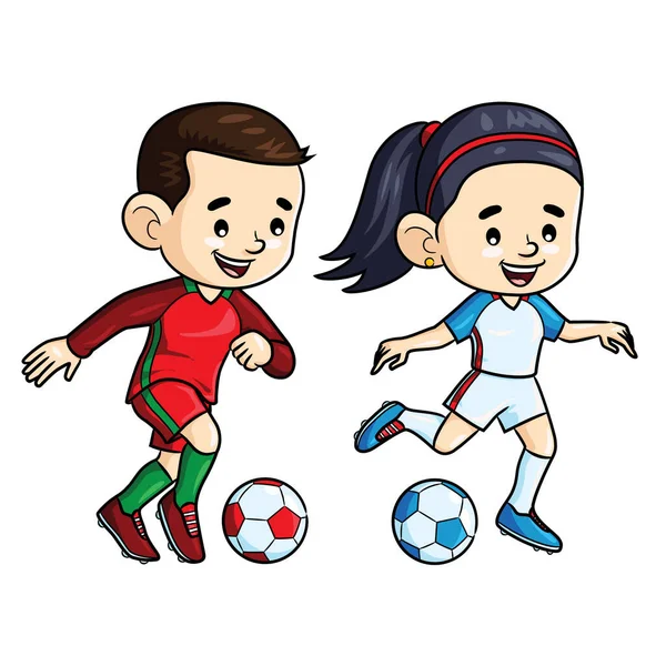 Illustration Cute Cartoon Soccer Players — Stock Vector