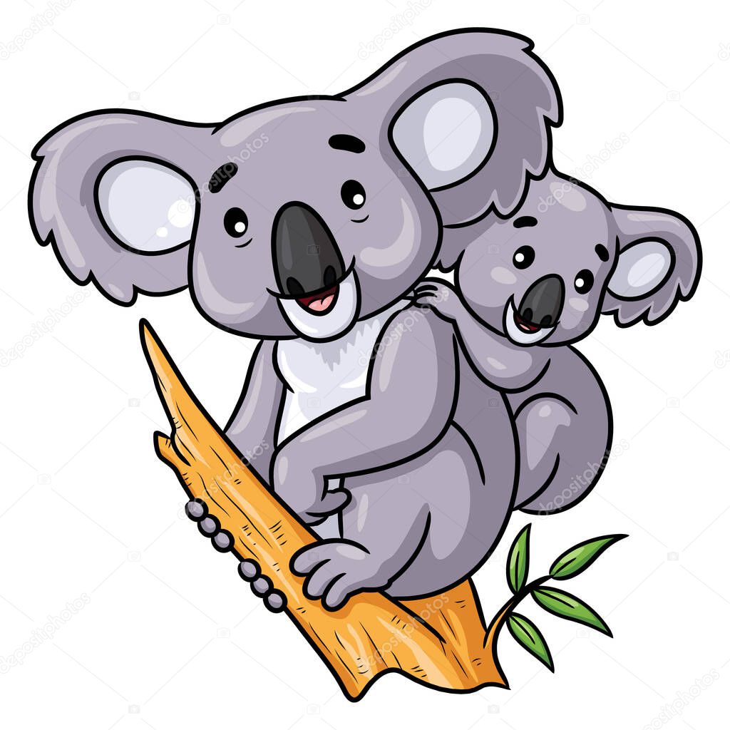 Illustration cartoon of cute koala and baby.