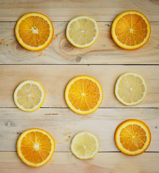 Lemon Orange Citrus Pattern on Wooden Texture Minimal Flat Lay