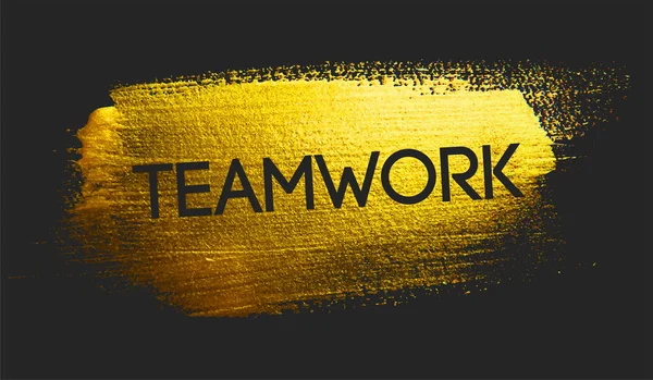 Teamwork Text Golden Brush Dark Background — Stock Vector