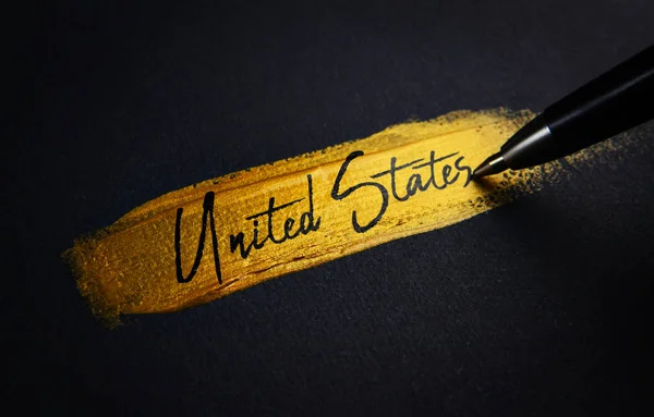 United States Handwriting Text Golden Paint Brush Stroke — Stock Photo, Image