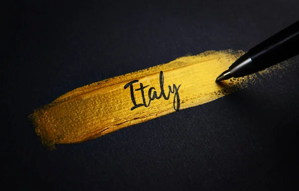 Italie Texte Manuscrit Sur Golden Paint Brush Stroke — Photo